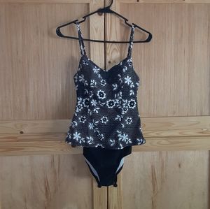 Island Love black/floral one piece bathing swim suit size S
